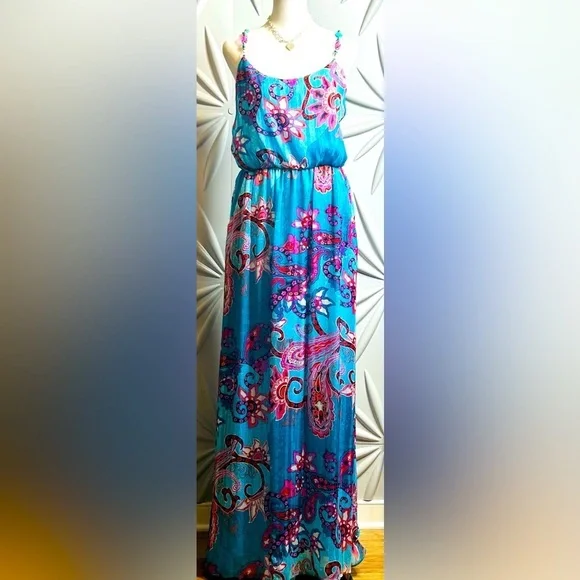 B. Darlin SZ S blue & purple multicolored maxi dress bust 32”-38” - Picture 2 of 5
